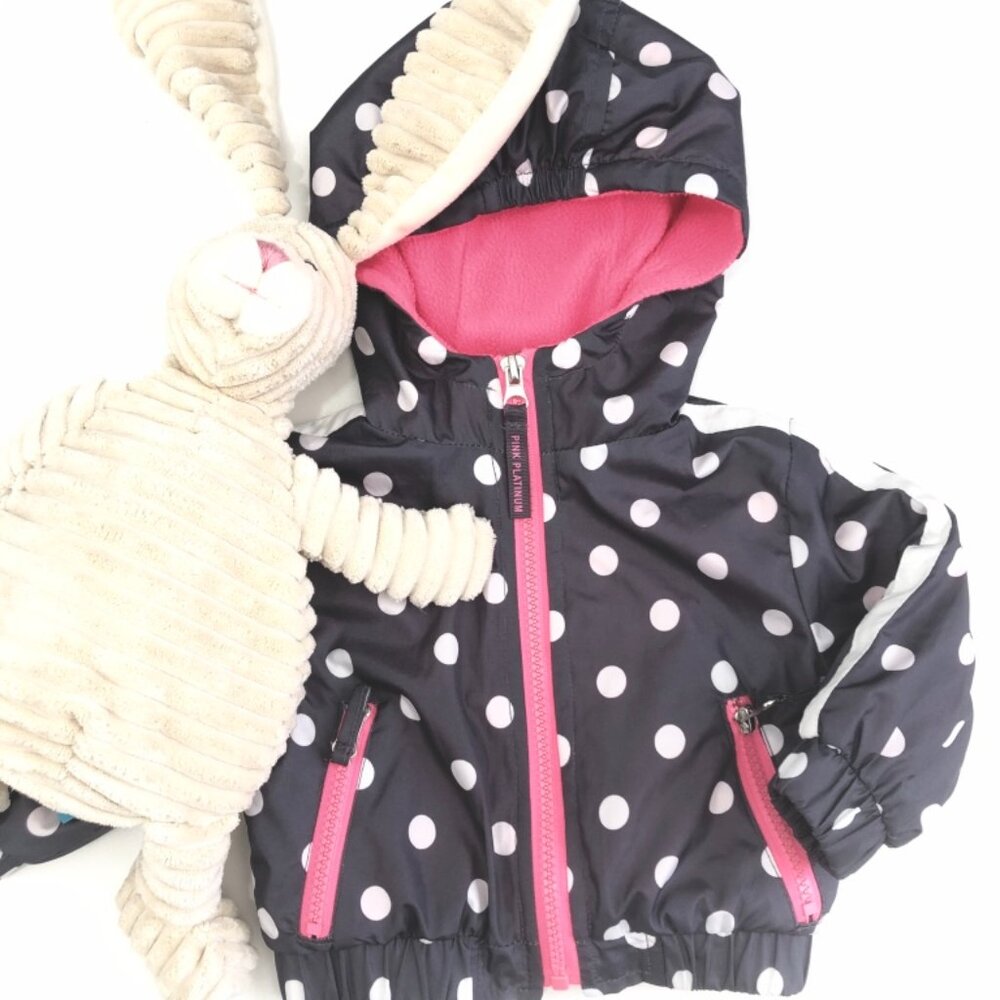 Pink Platinum Baby Girls' Infant 6-9m Polka Dot Outerwear Jacket, Fleece Lining
